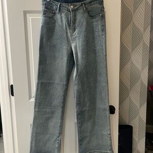 SHEIN Blue Embellished Wide Leg Jeans